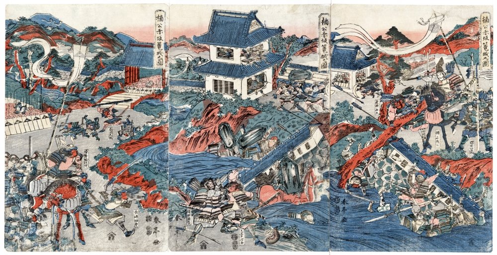 江戸時代 武士 木版画 バース、江戸時代（1603-1868）（色の木版画）